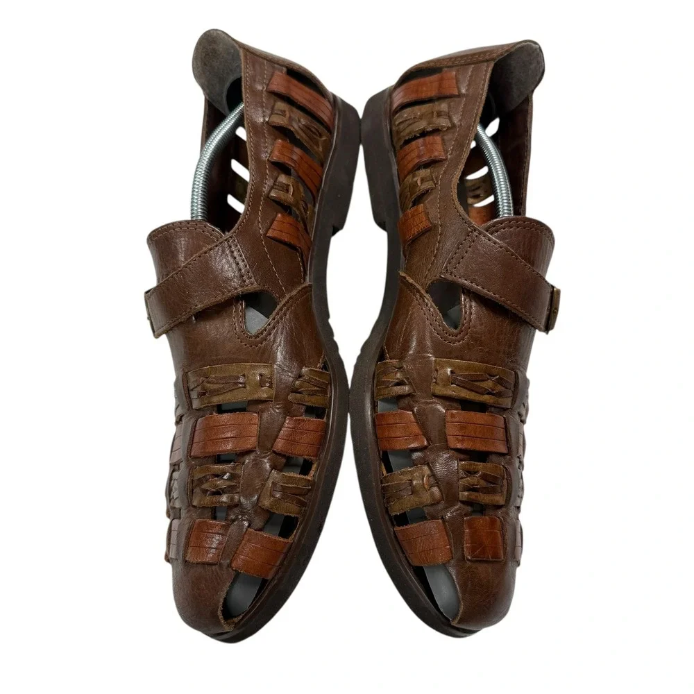 Men's Stacy Adams Outdoors‎ Woven Leather Fisherman Sandals Brown Buckle Shoe 11